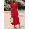 image:imagePRETTYGARDEN Summer Dresses for Women 2026 Elegant Classy Short Sleeve V Neck Ruffle A Line Belted Long Beach Vacation DressRed