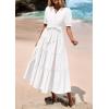 image:imagePRETTYGARDEN Summer Dresses for Women 2026 Elegant Classy Short Sleeve V Neck Ruffle A Line Belted Long Beach Vacation DressWhite