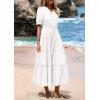 image:imagePRETTYGARDEN Summer Dresses for Women 2026 Elegant Classy Short Sleeve V Neck Ruffle A Line Belted Long Beach Vacation DressWhite