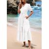 image:imagePRETTYGARDEN Summer Dresses for Women 2026 Elegant Classy Short Sleeve V Neck Ruffle A Line Belted Long Beach Vacation DressWhite