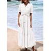 image:imagePRETTYGARDEN Summer Dresses for Women 2026 Elegant Classy Short Sleeve V Neck Ruffle A Line Belted Long Beach Vacation DressWhite