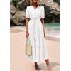 image:imagePRETTYGARDEN Summer Dresses for Women 2026 Elegant Classy Short Sleeve V Neck Ruffle A Line Belted Long Beach Vacation DressWhite