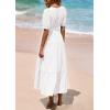 image:imagePRETTYGARDEN Summer Dresses for Women 2026 Elegant Classy Short Sleeve V Neck Ruffle A Line Belted Long Beach Vacation DressWhite