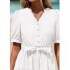 image:imagePRETTYGARDEN Summer Dresses for Women 2026 Elegant Classy Short Sleeve V Neck Ruffle A Line Belted Long Beach Vacation DressWhite