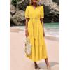 image:imagePRETTYGARDEN Summer Dresses for Women 2026 Elegant Classy Short Sleeve V Neck Ruffle A Line Belted Long Beach Vacation DressYellow