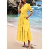 image:imagePRETTYGARDEN Summer Dresses for Women 2026 Elegant Classy Short Sleeve V Neck Ruffle A Line Belted Long Beach Vacation DressYellow