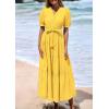image:imagePRETTYGARDEN Summer Dresses for Women 2026 Elegant Classy Short Sleeve V Neck Ruffle A Line Belted Long Beach Vacation DressYellow