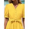 image:imagePRETTYGARDEN Summer Dresses for Women 2026 Elegant Classy Short Sleeve V Neck Ruffle A Line Belted Long Beach Vacation DressYellow