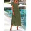 image:imagePRETTYGARDEN Summer Dresses for Women 2026 Eyelet Square Neck Puff Sleeve Smocked Wedding Guest Maxi Dress with PocketsArmy Green