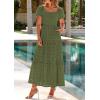 image:imagePRETTYGARDEN Summer Dresses for Women 2026 Eyelet Square Neck Puff Sleeve Smocked Wedding Guest Maxi Dress with PocketsArmy Green