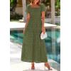 image:imagePRETTYGARDEN Summer Dresses for Women 2026 Eyelet Square Neck Puff Sleeve Smocked Wedding Guest Maxi Dress with PocketsArmy Green