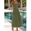 image:imagePRETTYGARDEN Summer Dresses for Women 2026 Eyelet Square Neck Puff Sleeve Smocked Wedding Guest Maxi Dress with PocketsArmy Green