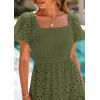 image:imagePRETTYGARDEN Summer Dresses for Women 2026 Eyelet Square Neck Puff Sleeve Smocked Wedding Guest Maxi Dress with PocketsArmy Green