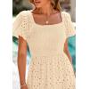 image:imagePRETTYGARDEN Summer Dresses for Women 2026 Eyelet Square Neck Puff Sleeve Smocked Wedding Guest Maxi Dress with PocketsBeige