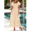 image:imagePRETTYGARDEN Summer Dresses for Women 2026 Eyelet Square Neck Puff Sleeve Smocked Wedding Guest Maxi Dress with PocketsBeige