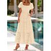 image:imagePRETTYGARDEN Summer Dresses for Women 2026 Eyelet Square Neck Puff Sleeve Smocked Wedding Guest Maxi Dress with PocketsBeige