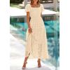 image:imagePRETTYGARDEN Summer Dresses for Women 2026 Eyelet Square Neck Puff Sleeve Smocked Wedding Guest Maxi Dress with PocketsBeige