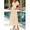 image:imagePRETTYGARDEN Summer Dresses for Women 2026 Eyelet Square Neck Puff Sleeve Smocked Wedding Guest Maxi Dress with PocketsBeige