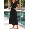 image:imagePRETTYGARDEN Summer Dresses for Women 2026 Eyelet Square Neck Puff Sleeve Smocked Wedding Guest Maxi Dress with PocketsBlack