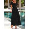 image:imagePRETTYGARDEN Summer Dresses for Women 2026 Eyelet Square Neck Puff Sleeve Smocked Wedding Guest Maxi Dress with PocketsBlack
