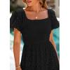 image:imagePRETTYGARDEN Summer Dresses for Women 2026 Eyelet Square Neck Puff Sleeve Smocked Wedding Guest Maxi Dress with PocketsBlack