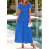 image:imagePRETTYGARDEN Summer Dresses for Women 2026 Eyelet Square Neck Puff Sleeve Smocked Wedding Guest Maxi Dress with PocketsBlue