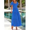 image:imagePRETTYGARDEN Summer Dresses for Women 2026 Eyelet Square Neck Puff Sleeve Smocked Wedding Guest Maxi Dress with PocketsBlue