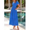 image:imagePRETTYGARDEN Summer Dresses for Women 2026 Eyelet Square Neck Puff Sleeve Smocked Wedding Guest Maxi Dress with PocketsBlue