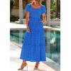 image:imagePRETTYGARDEN Summer Dresses for Women 2026 Eyelet Square Neck Puff Sleeve Smocked Wedding Guest Maxi Dress with PocketsBlue