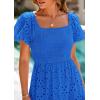 image:imagePRETTYGARDEN Summer Dresses for Women 2026 Eyelet Square Neck Puff Sleeve Smocked Wedding Guest Maxi Dress with PocketsBlue