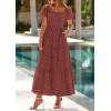 image:imagePRETTYGARDEN Summer Dresses for Women 2026 Eyelet Square Neck Puff Sleeve Smocked Wedding Guest Maxi Dress with PocketsBrown Red