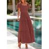image:imagePRETTYGARDEN Summer Dresses for Women 2026 Eyelet Square Neck Puff Sleeve Smocked Wedding Guest Maxi Dress with PocketsBrown Red