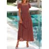image:imagePRETTYGARDEN Summer Dresses for Women 2026 Eyelet Square Neck Puff Sleeve Smocked Wedding Guest Maxi Dress with PocketsBrown Red
