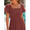 image:imagePRETTYGARDEN Summer Dresses for Women 2026 Eyelet Square Neck Puff Sleeve Smocked Wedding Guest Maxi Dress with PocketsBrown Red