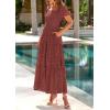 image:imagePRETTYGARDEN Summer Dresses for Women 2026 Eyelet Square Neck Puff Sleeve Smocked Wedding Guest Maxi Dress with PocketsBrown Red