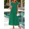 image:imagePRETTYGARDEN Summer Dresses for Women 2026 Eyelet Square Neck Puff Sleeve Smocked Wedding Guest Maxi Dress with PocketsDark Green