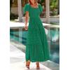 image:imagePRETTYGARDEN Summer Dresses for Women 2026 Eyelet Square Neck Puff Sleeve Smocked Wedding Guest Maxi Dress with PocketsDark Green