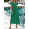 image:imagePRETTYGARDEN Summer Dresses for Women 2026 Eyelet Square Neck Puff Sleeve Smocked Wedding Guest Maxi Dress with PocketsDark Green
