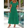 image:imagePRETTYGARDEN Summer Dresses for Women 2026 Eyelet Square Neck Puff Sleeve Smocked Wedding Guest Maxi Dress with PocketsDark Green
