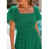 image:imagePRETTYGARDEN Summer Dresses for Women 2026 Eyelet Square Neck Puff Sleeve Smocked Wedding Guest Maxi Dress with PocketsDark Green