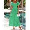 image:imagePRETTYGARDEN Summer Dresses for Women 2026 Eyelet Square Neck Puff Sleeve Smocked Wedding Guest Maxi Dress with PocketsGreen