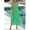 image:imagePRETTYGARDEN Summer Dresses for Women 2026 Eyelet Square Neck Puff Sleeve Smocked Wedding Guest Maxi Dress with PocketsGreen