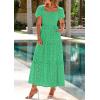 image:imagePRETTYGARDEN Summer Dresses for Women 2026 Eyelet Square Neck Puff Sleeve Smocked Wedding Guest Maxi Dress with PocketsGreen