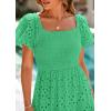 image:imagePRETTYGARDEN Summer Dresses for Women 2026 Eyelet Square Neck Puff Sleeve Smocked Wedding Guest Maxi Dress with PocketsGreen