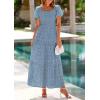 image:imagePRETTYGARDEN Summer Dresses for Women 2026 Eyelet Square Neck Puff Sleeve Smocked Wedding Guest Maxi Dress with PocketsGrey Blue
