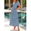 image:imagePRETTYGARDEN Summer Dresses for Women 2026 Eyelet Square Neck Puff Sleeve Smocked Wedding Guest Maxi Dress with PocketsGrey Blue