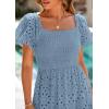 image:imagePRETTYGARDEN Summer Dresses for Women 2026 Eyelet Square Neck Puff Sleeve Smocked Wedding Guest Maxi Dress with PocketsGrey Blue
