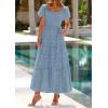 image:imagePRETTYGARDEN Summer Dresses for Women 2026 Eyelet Square Neck Puff Sleeve Smocked Wedding Guest Maxi Dress with PocketsGrey Blue