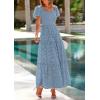 image:imagePRETTYGARDEN Summer Dresses for Women 2026 Eyelet Square Neck Puff Sleeve Smocked Wedding Guest Maxi Dress with PocketsGrey Blue