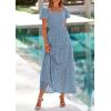 image:imagePRETTYGARDEN Summer Dresses for Women 2026 Eyelet Square Neck Puff Sleeve Smocked Wedding Guest Maxi Dress with PocketsGrey Blue